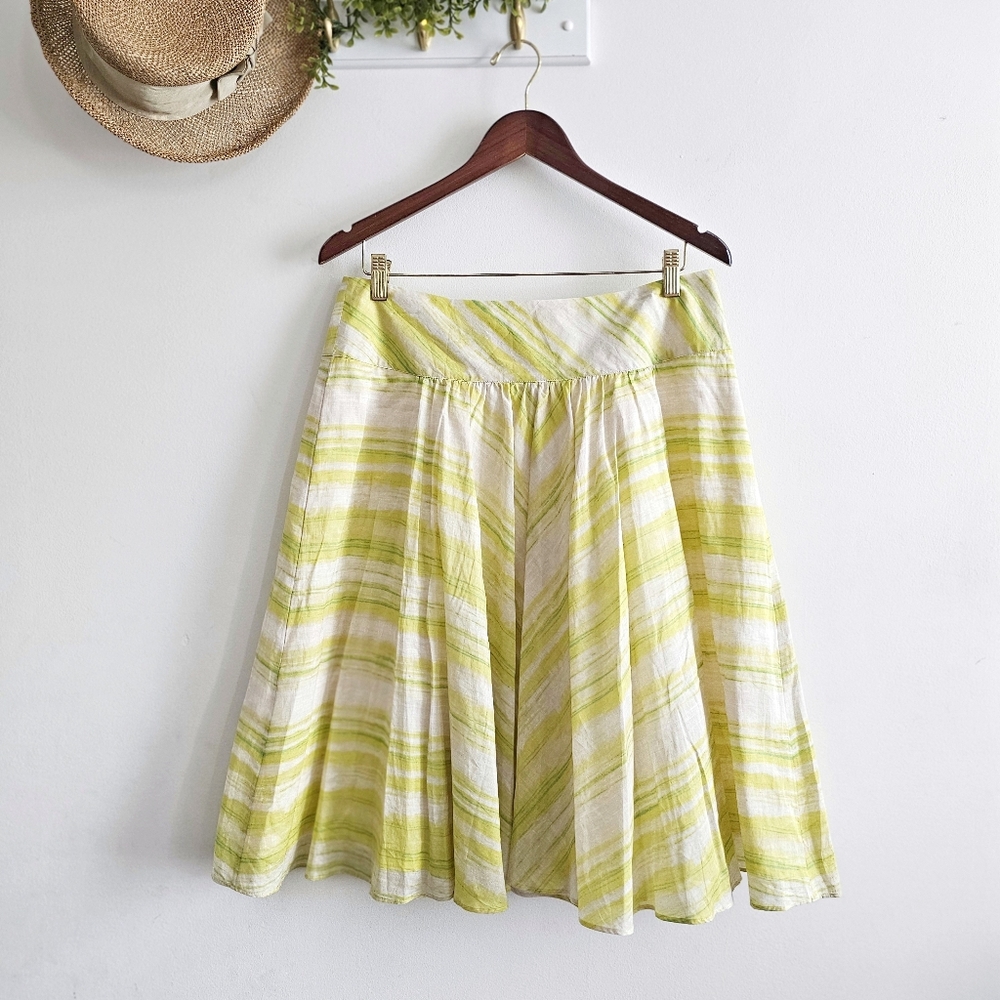 💛🌿 Talbots Womens Size 10 Yellow Green Striped Cotton A-Line Flare Skirt